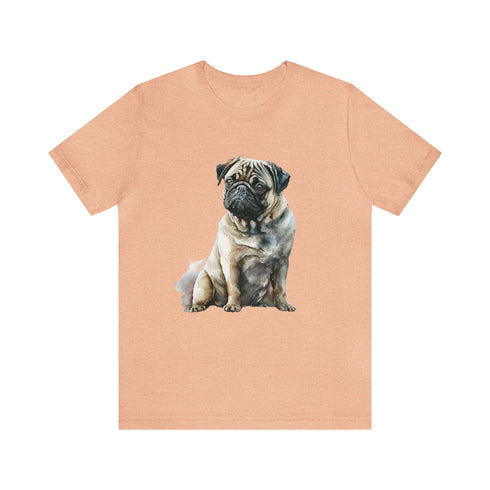 Loving Pug in Watercolor - Short Sleeve Tee Heather Peach